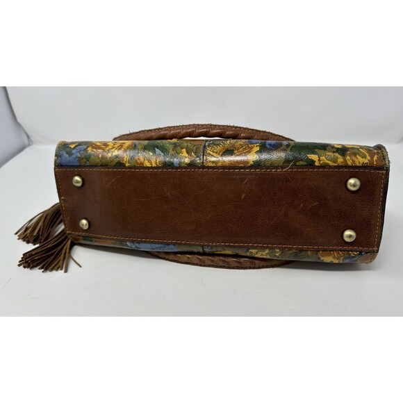 Patricia Nash Leather Rienzo Wildflower Satchel Handbag 2 Long Tassels Blue Yell - Picture 14 of 14